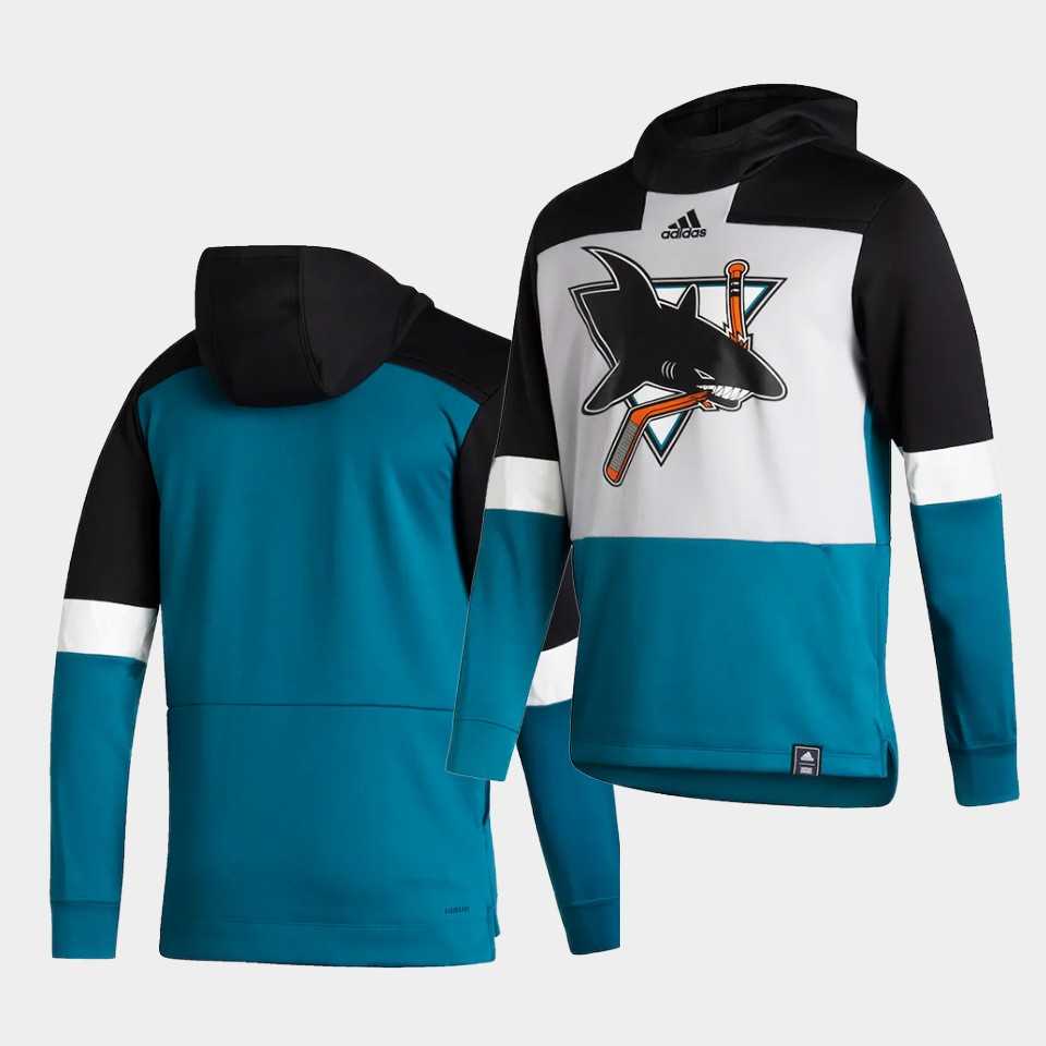 Men San Jose Sharks Blank Blue NHL 2021 Adidas Pullover Hoodie Jersey